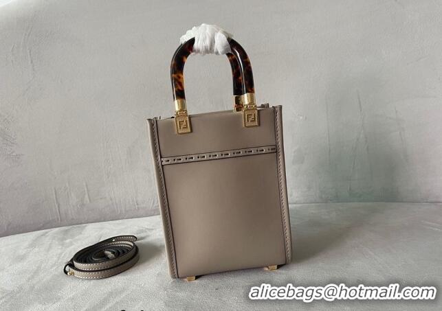 Super Quality Fendi Sunshine Leather Mini Shopper Bag 0213 Grey 2023