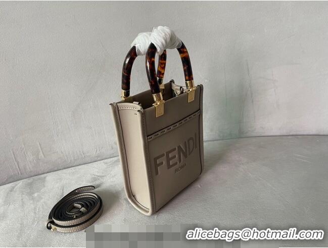 Super Quality Fendi Sunshine Leather Mini Shopper Bag 0213 Grey 2023