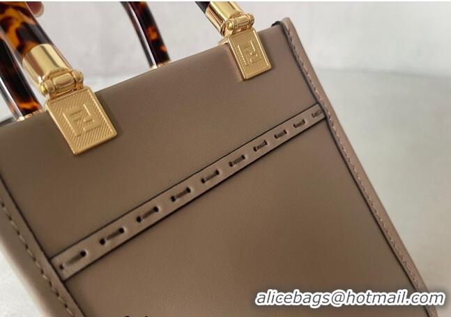 Super Quality Fendi Sunshine Leather Mini Shopper Bag 0213 Grey 2023