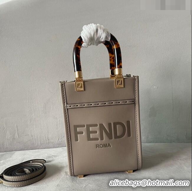 Super Quality Fendi Sunshine Leather Mini Shopper Bag 0213 Grey 2023