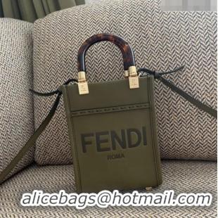 Cheapest Fendi Sunshine Leather Mini Shopper Bag 0213 Green 2023