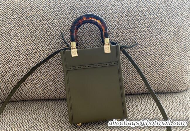 Cheapest Fendi Sunshine Leather Mini Shopper Bag 0213 Green 2023