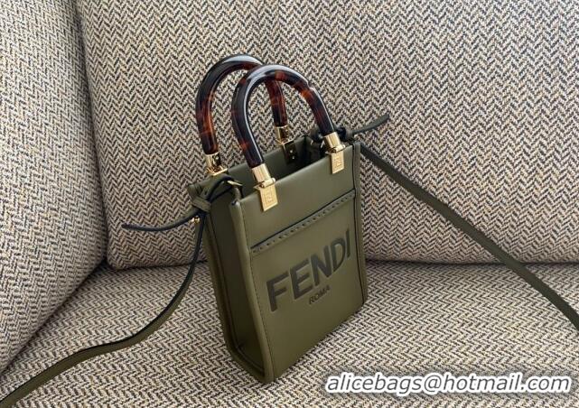 Cheapest Fendi Sunshine Leather Mini Shopper Bag 0213 Green 2023