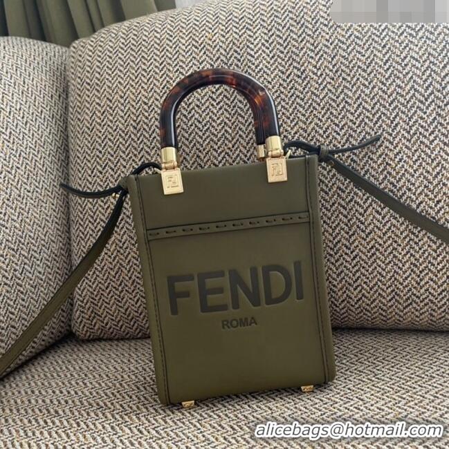 Cheapest Fendi Sunshine Leather Mini Shopper Bag 0213 Green 2023