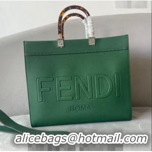 Custom Fendi Sunshine Grained Leather Medium Shopper Bag FD8372 Green 2023