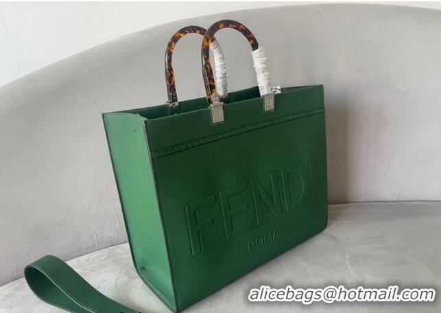 Custom Fendi Sunshine Grained Leather Medium Shopper Bag FD8372 Green 2023