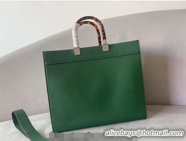 Custom Fendi Sunshine Grained Leather Medium Shopper Bag FD8372 Green 2023