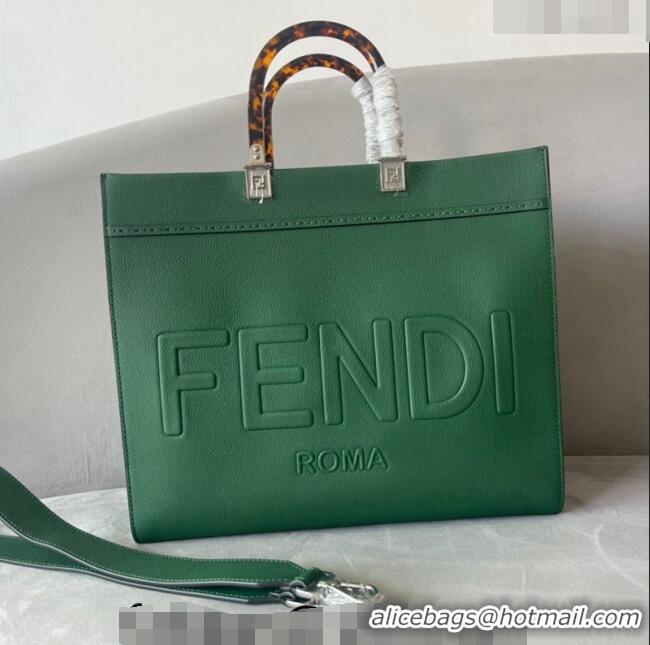 Custom Fendi Sunshine Grained Leather Medium Shopper Bag FD8372 Green 2023