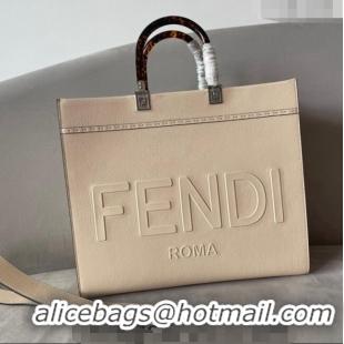 Super Quality Fendi Sunshine Grained Leather Medium Shopper Bag FD8372 Beige 2023