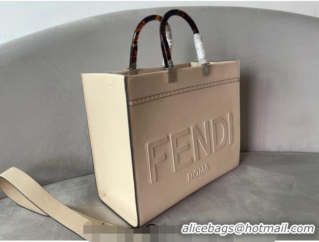 Super Quality Fendi Sunshine Grained Leather Medium Shopper Bag FD8372 Beige 2023