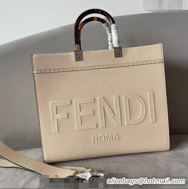 Super Quality Fendi Sunshine Grained Leather Medium Shopper Bag FD8372 Beige 2023