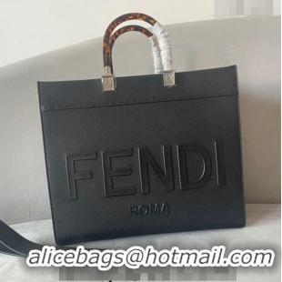 Popular Style Fendi Sunshine Grained Leather Medium Shopper Bag FD8372 Black 2023