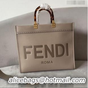 Well Crafted Fendi Sunshine Grained Leather Medium Shopper Bag FD8372 Grey 2023