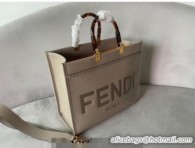 Well Crafted Fendi Sunshine Grained Leather Medium Shopper Bag FD8372 Grey 2023