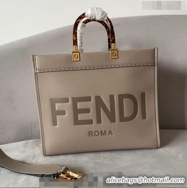 Well Crafted Fendi Sunshine Grained Leather Medium Shopper Bag FD8372 Grey 2023