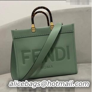 Shop Grade Fendi Sunshine Grained Leather Medium Shopper Bag FD8372 Light Green 2023