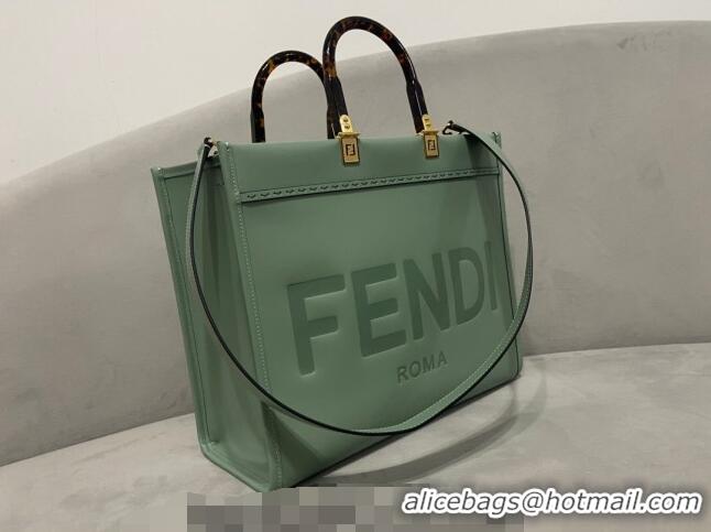 Shop Grade Fendi Sunshine Grained Leather Medium Shopper Bag FD8372 Light Green 2023