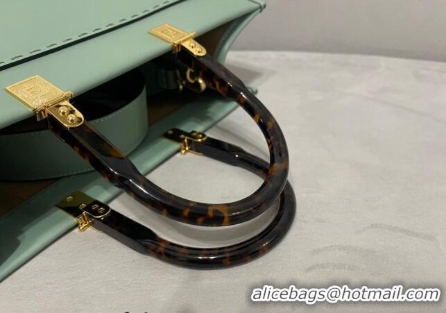 Shop Grade Fendi Sunshine Grained Leather Medium Shopper Bag FD8372 Light Green 2023