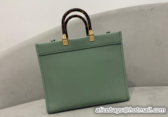 Shop Grade Fendi Sunshine Grained Leather Medium Shopper Bag FD8372 Light Green 2023