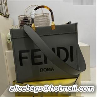 Traditional Specials Fendi Sunshine Grained Leather Medium Shopper Bag FD8372 Grey 2023