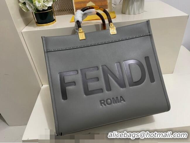 Traditional Specials Fendi Sunshine Grained Leather Medium Shopper Bag FD8372 Grey 2023