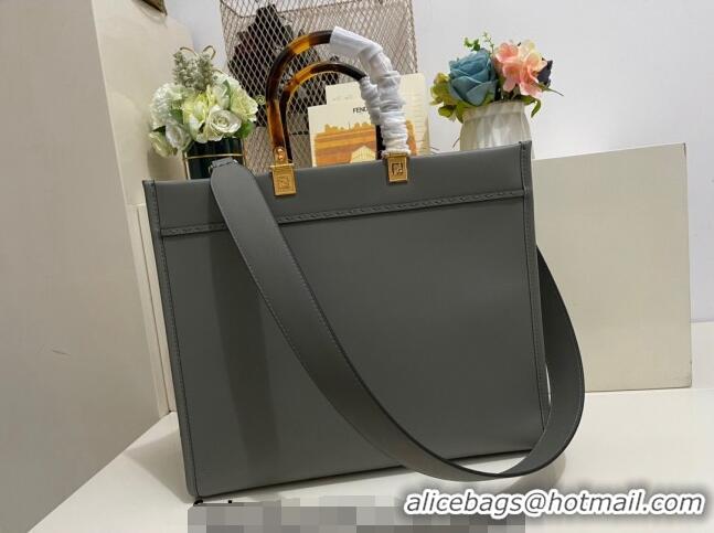 Traditional Specials Fendi Sunshine Grained Leather Medium Shopper Bag FD8372 Grey 2023