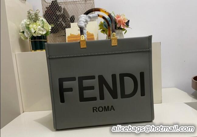 Traditional Specials Fendi Sunshine Grained Leather Medium Shopper Bag FD8372 Grey 2023