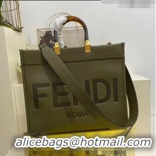 Famous Brand Fendi Sunshine Grained Leather Medium Shopper Bag FD8372 Green 2023