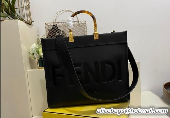 Shop Promotional Fendi Sunshine Leather Medium Shopper Bag FD8372 Black 2023