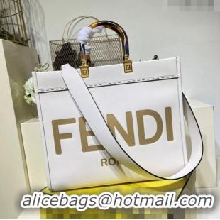 Good Product Fendi Sunshine Leather Medium Shopper Bag FD8372 White 2023