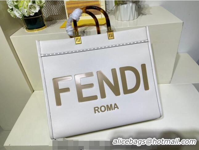 Good Product Fendi Sunshine Leather Medium Shopper Bag FD8372 White 2023