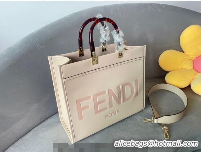 Buy Discount Fendi Sunshine Leather Medium Shopper Bag FD8372 Light Pink 2023