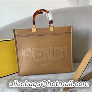 Super Quality Fendi Sunshine Leather Medium Shopper Bag FD8372 Apricot 2023