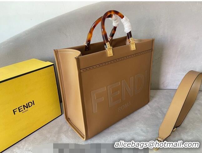 Super Quality Fendi Sunshine Leather Medium Shopper Bag FD8372 Apricot 2023