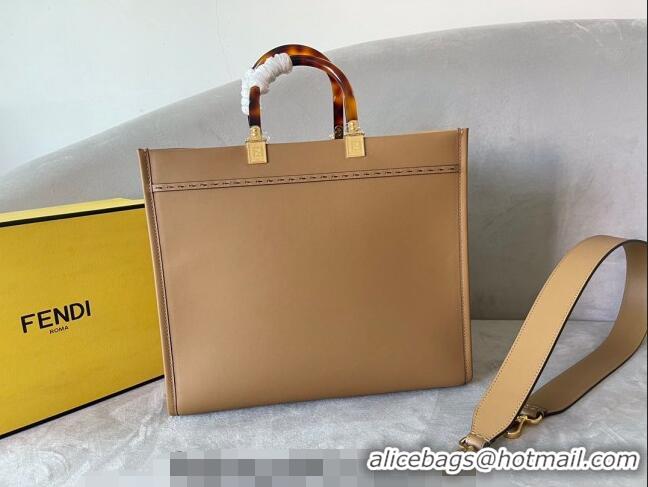 Super Quality Fendi Sunshine Leather Medium Shopper Bag FD8372 Apricot 2023