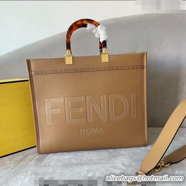 Super Quality Fendi Sunshine Leather Medium Shopper Bag FD8372 Apricot 2023