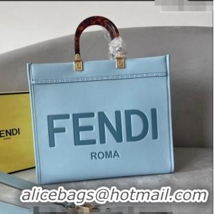 Most Popular Fendi Sunshine Leather Medium Shopper Bag FD8372 Light Blue 2023