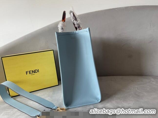 Most Popular Fendi Sunshine Leather Medium Shopper Bag FD8372 Light Blue 2023