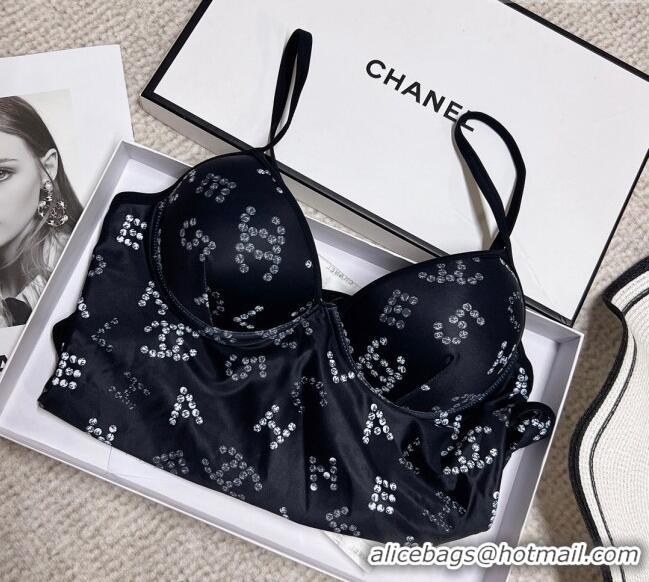 Inexpensive Chanel Crystal Logo Swimwear 0214 Black 2023