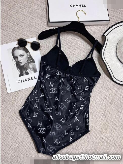 Inexpensive Chanel Crystal Logo Swimwear 0214 Black 2023