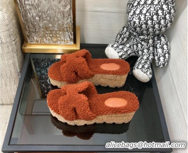 Grade Quality Hermes Teddy Fur Platform Slide Sandals Brown 101045