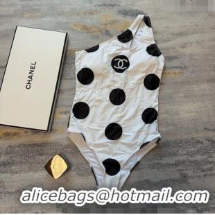 Fashion Luxury Chanel Dots One Piece Swimwear 0307 White/Black 2023 