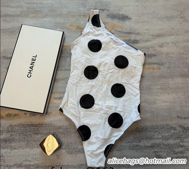 Fashion Luxury Chanel Dots One Piece Swimwear 0307 White/Black 2023 