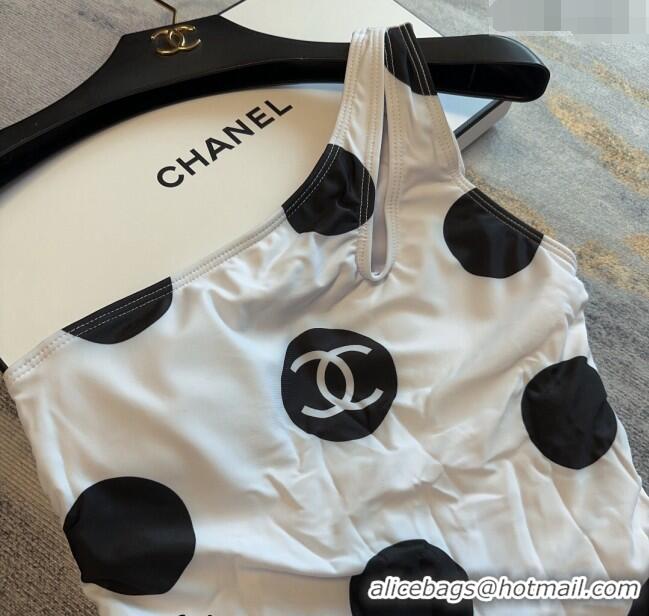 Fashion Luxury Chanel Dots One Piece Swimwear 0307 White/Black 2023 