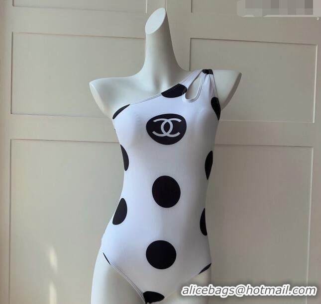 Fashion Luxury Chanel Dots One Piece Swimwear 0307 White/Black 2023 