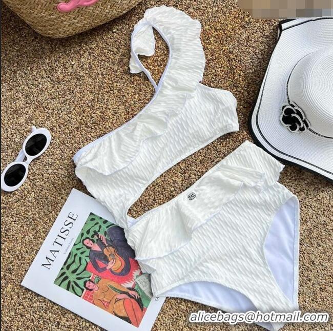 High Quality Fashion Chanel Ruffle Swimwear 0307 White 2023