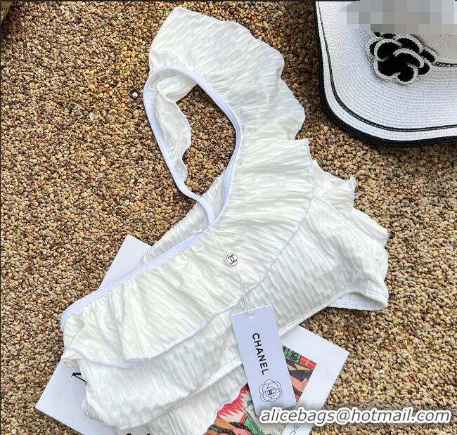 High Quality Fashion Chanel Ruffle Swimwear 0307 White 2023