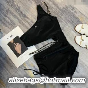 New Release Creation Chanel One Piece Swimwear with Chain 0307 Black 2023