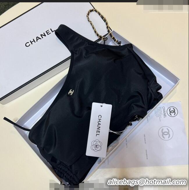 New Release Creation Chanel One Piece Swimwear with Chain 0307 Black 2023