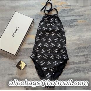 Top Quality Chanel Crystal CC One Piece Swimwear 0307 Black 2023